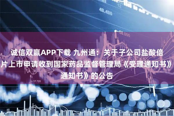 诚信双赢APP下载 九州通：关于子公司盐酸倍他司汀片上市申请收到国家药品监督管理局《受理通知书》的公告